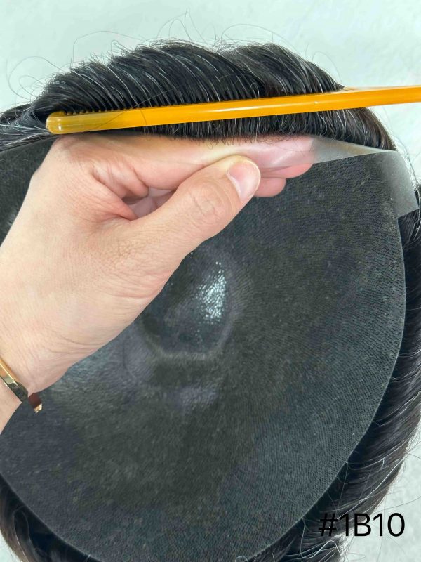 Thin PU skin #1B10 100%human hair toupee for man - Image 2