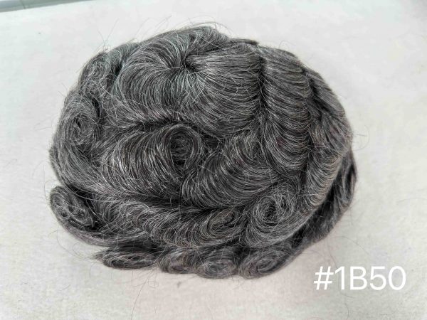 Thin PU skin #1B50 100%human hair toupee for man