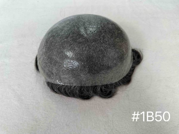 Thin PU skin #1B50 100%human hair toupee for man - Image 2